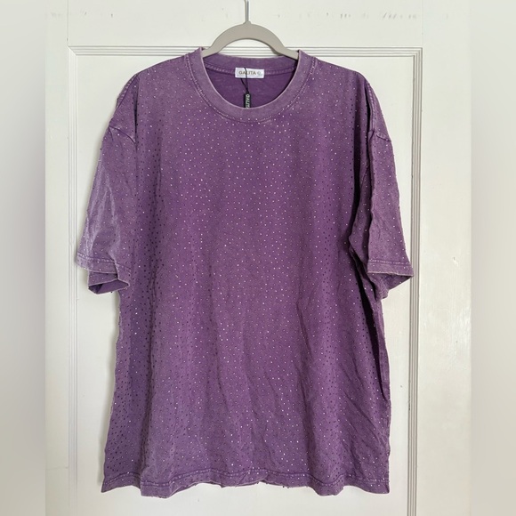 Galita Rhinestone Studded Purple Short Sleeve Tee - New - Picture 1 of 6